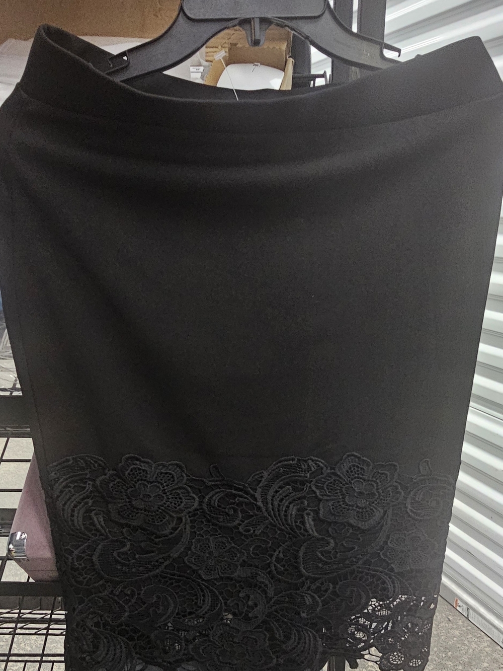 Black Pencil Skirt with Lace Hem
